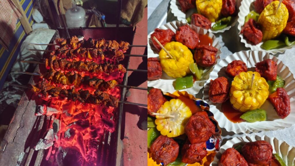 Delicious BBQ and chicken tikka served during Alibag Beach Camping